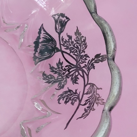 Vintage 2 Part Divided Relish Dish Poppies Silver Overlay Silver City Flanders - Picture 5 of 12